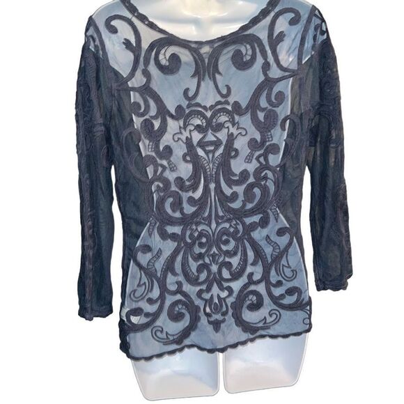 Express Women Embroidered Lace Long Sleeves Scoop Neck Top Blouse Medium - Picture 2 of 7